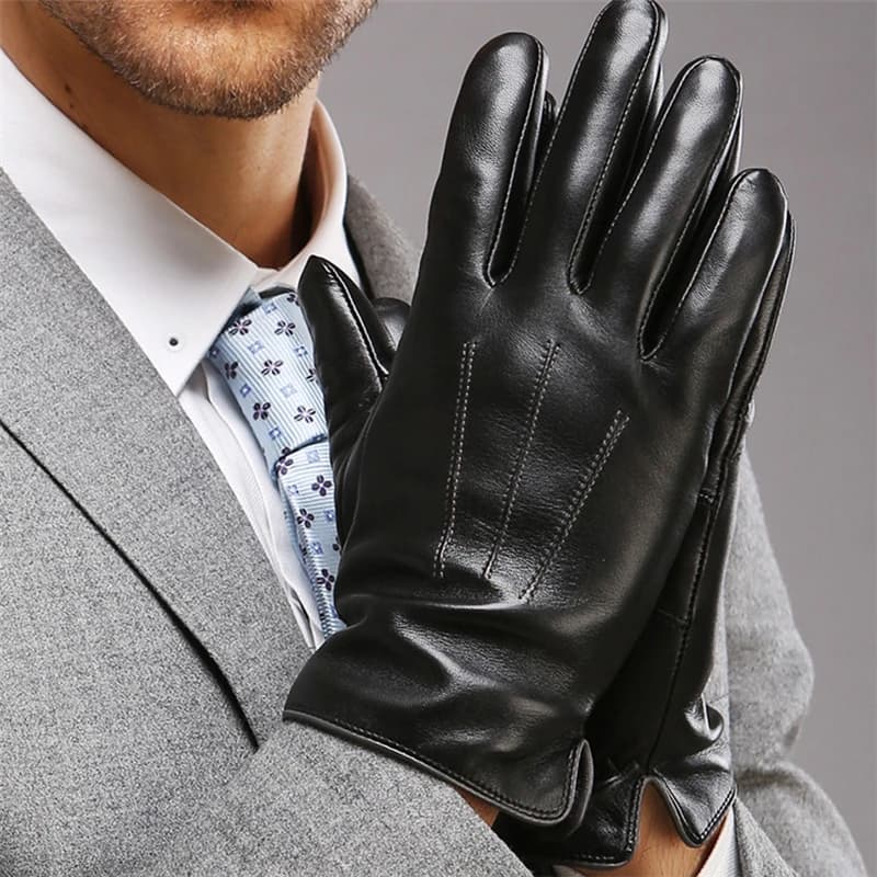 Real Leather Gloves Male Thermal Velvet Lined High Quality Autumn Winter Business Men Sheepskin Gloves Touchscreen EM011NC2