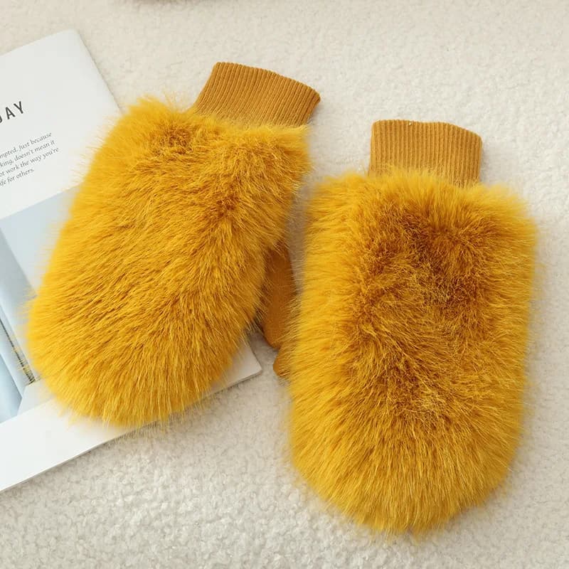 Women Winter Keep Warm Plush Suede Mittens Gloves Cute Sweety Thicken Windproof Soft Fashion Multicolor Drive Riding Outdoor