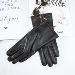 Women's sheepskin gloves leather touch screen fashion zipper fleece warm windproof autumn driving gloves winter