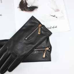 Women's sheepskin gloves leather touch screen fashion zipper fleece warm windproof autumn driving gloves winter