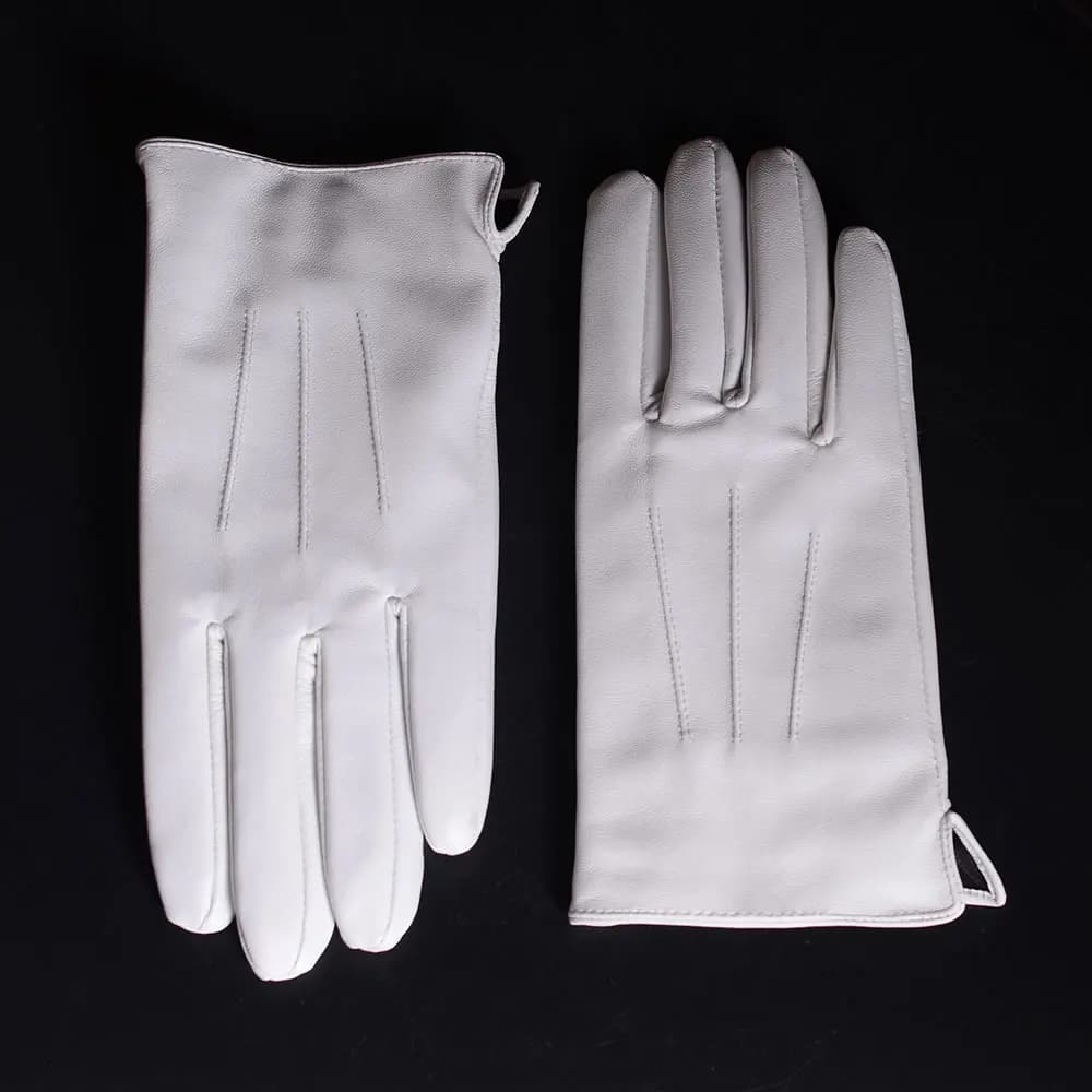Men's Genuine Leather Real Leather Winter Warm White Ceremonial Short Gloves