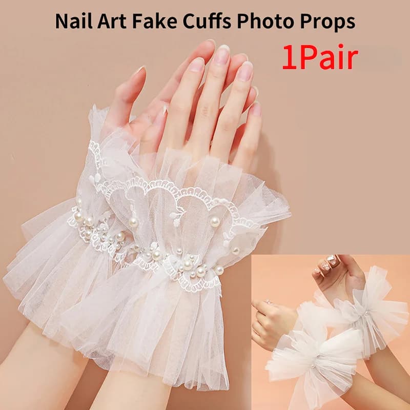 1Pair Manicure Photo Lace Decorative Cuff Double-layer Mesh Horn Sleeve Nail Showing Posing Sleeve DIY Shooting Background Prop
