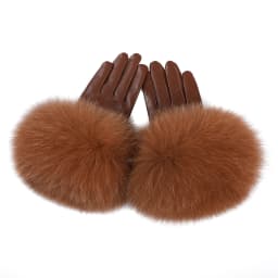 BOONJOVIA Women Genuine Lambskin Leather Gloves With Real Fox Fur Trim Cuff Winter Warm Driving Gloves-Velvet Lined