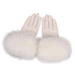 BOONJOVIA Women Genuine Lambskin Leather Gloves With Real Fox Fur Trim Cuff Winter Warm Driving Gloves-Velvet Lined