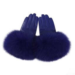 BOONJOVIA Women Genuine Lambskin Leather Gloves With Real Fox Fur Trim Cuff Winter Warm Driving Gloves-Velvet Lined