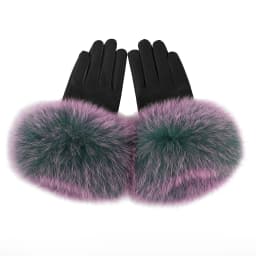 BOONJOVIA Women Genuine Lambskin Leather Gloves With Real Fox Fur Trim Cuff Winter Warm Driving Gloves-Velvet Lined