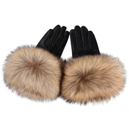 BOONJOVIA Women Genuine Lambskin Leather Gloves With Real Fox Fur Trim Cuff Winter Warm Driving Gloves-Velvet Lined