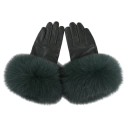 BOONJOVIA Women Genuine Lambskin Leather Gloves With Real Fox Fur Trim Cuff Winter Warm Driving Gloves-Velvet Lined