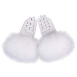 BOONJOVIA Women Genuine Lambskin Leather Gloves With Real Fox Fur Trim Cuff Winter Warm Driving Gloves-Velvet Lined
