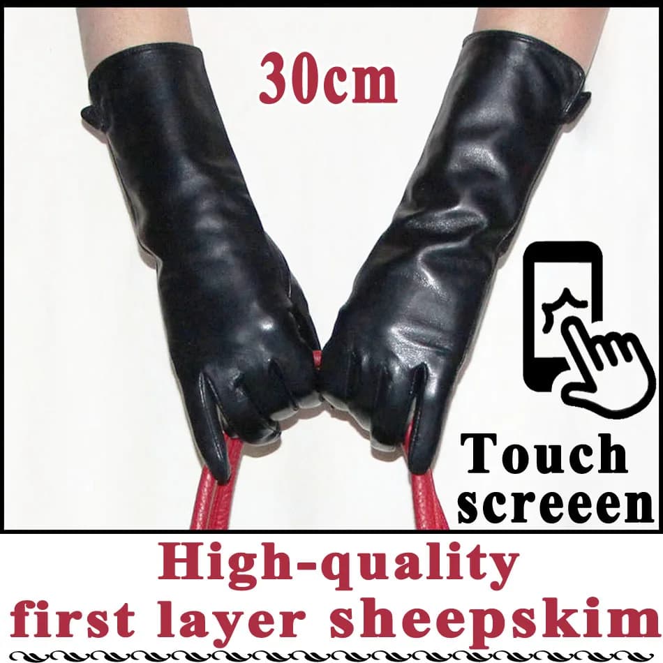 Women's Long Natural Leather Gloves Long Thick Thin Touch Screen High-end Sheepskin Gloves Winter Warm Leather Sleeve New Style