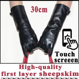 Women's Long Natural Leather Gloves Long Thick Thin Touch Screen High-end Sheepskin Gloves Winter Warm Leather Sleeve New Style