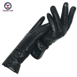 CHINGYUN New Women Genuine Glove Soft Thicken Bow Leather Gloves Winter Autumn Ladies Fashion Brand Black Warm Leather FV02