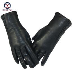 CHINGYUN New Women Genuine Glove Soft Thicken Bow Leather Gloves Winter Autumn Ladies Fashion Brand Black Warm Leather FV02