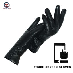 CHINGYUN New Women Genuine Glove Soft Thicken Bow Leather Gloves Winter Autumn Ladies Fashion Brand Black Warm Leather FV02
