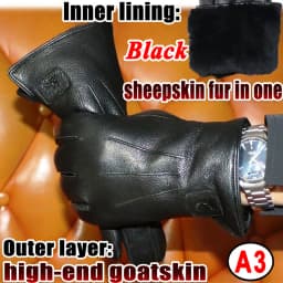 Deerskin Goatskin Gloves Men's and Women's Thick Wool Real Fur Touch Screen Natural Leather Winter Windproof Warm Fur Gloves