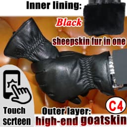 Deerskin Goatskin Gloves Men's and Women's Thick Wool Real Fur Touch Screen Natural Leather Winter Windproof Warm Fur Gloves