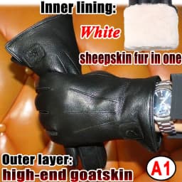 Deerskin Goatskin Gloves Men's and Women's Thick Wool Real Fur Touch Screen Natural Leather Winter Windproof Warm Fur Gloves