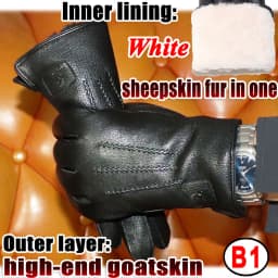 Deerskin Goatskin Gloves Men's and Women's Thick Wool Real Fur Touch Screen Natural Leather Winter Windproof Warm Fur Gloves