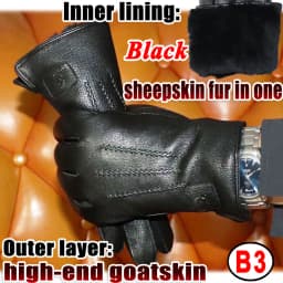 Deerskin Goatskin Gloves Men's and Women's Thick Wool Real Fur Touch Screen Natural Leather Winter Windproof Warm Fur Gloves