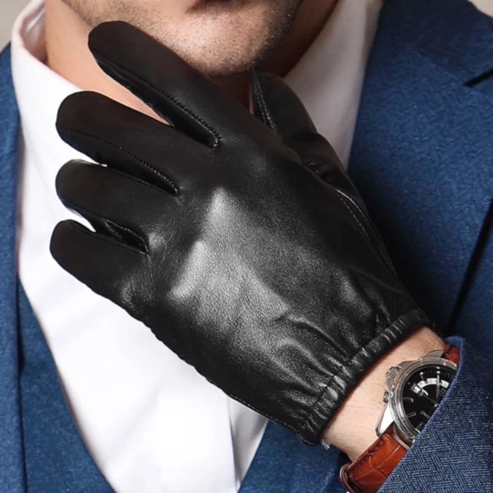 Men's Real Leather Goat Skin Classical Fashion Shrink Wrist Tactical Short Gloves Touch Screen Casual Short Gloves