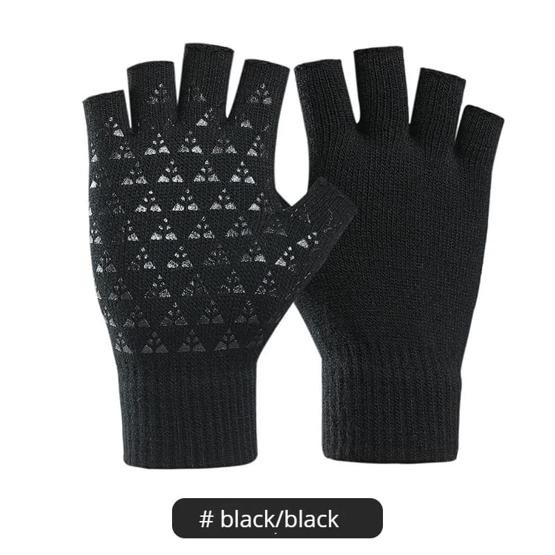 1Pair Black Half Finger Fingerless Gloves For Women And Men Wool Knit Wrist Cotton Gloves Winter Warm Workout Gloves