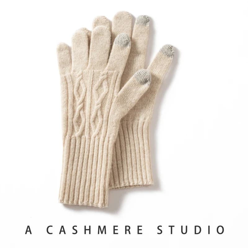 Winter High-Quality 100% Cashmere Knit Touch Screen Gloves Women Soft Warm Stretch Guantes Solid Color Casual Full Finger Guante
