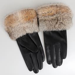 BOONJOVIA Women's Genuine Leather Gloves with Rabbit Fur Trim Cuff Velvet Lined for Cold Weather Driving