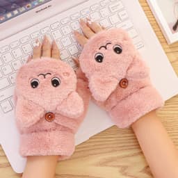 Lovely Plush Cat Mittens Fingerless Gloves Women Winter Warm Rabbit Fur Knit Mittens Flip Half Finger Gloves for Cycling Driving