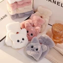 Lovely Plush Cat Mittens Fingerless Gloves Women Winter Warm Rabbit Fur Knit Mittens Flip Half Finger Gloves for Cycling Driving