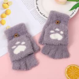 Lovely Plush Cat Mittens Fingerless Gloves Women Winter Warm Rabbit Fur Knit Mittens Flip Half Finger Gloves for Cycling Driving