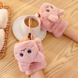 Lovely Plush Cat Mittens Fingerless Gloves Women Winter Warm Rabbit Fur Knit Mittens Flip Half Finger Gloves for Cycling Driving