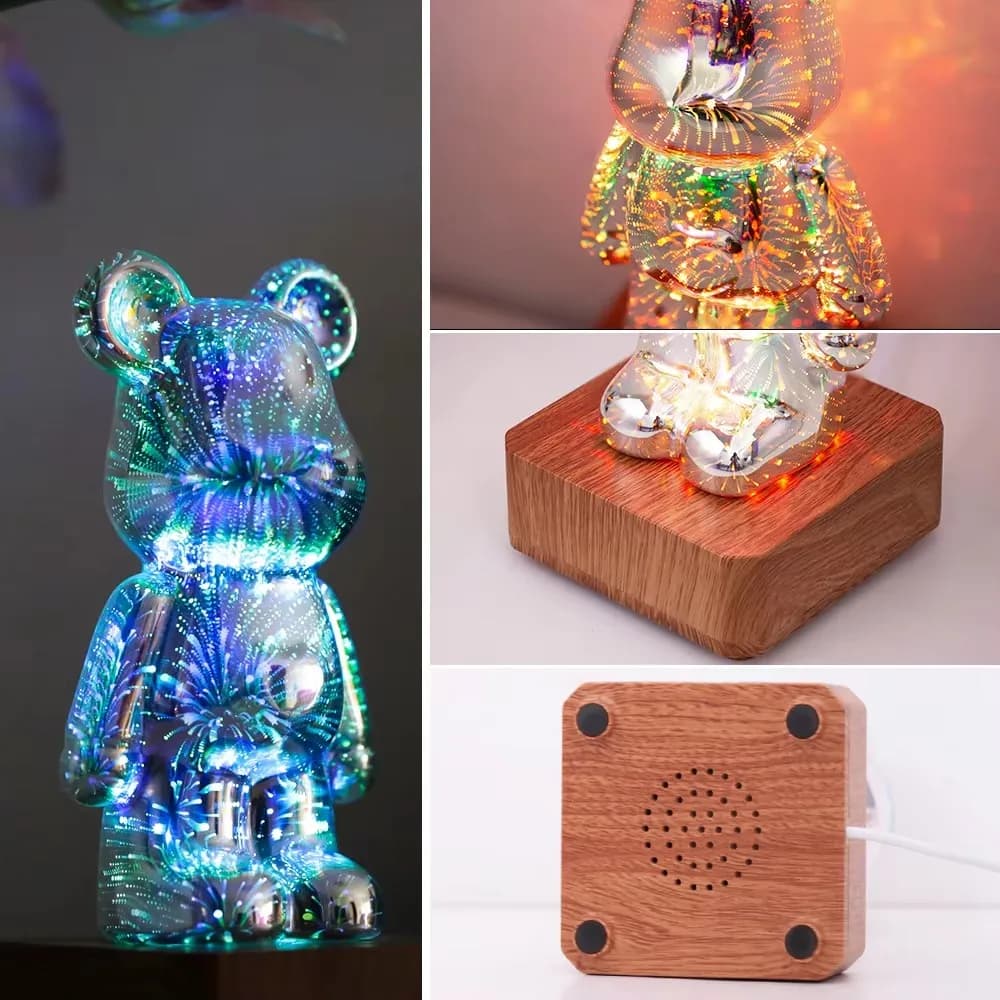 LED Lamps 3D Bear Night Light USB Dimmable Projector Colorful Atmosphere Desktop Bedroom Table Decora Lighting Gift