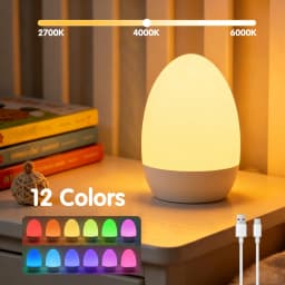 Egg Shape Baby Night Light for Breastfeeding Kids Gift 3 Color Temperatures 12 RGB Colors Skin Feel Touch Room Ambient Lighting