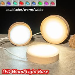1-4PCS 6/8/10CM Round Wooden LED Night Light Base 3D Decorative Wooden Holder Display Stand Crystals Glass Ball Acrylic Decor