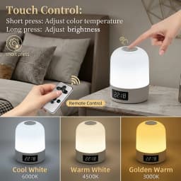 LED Touch Bedside Night Light Remote Control Stepless Dimming 3 Color Modes Timer Digital Clock Table Lamp for Home Bedroom Dorm