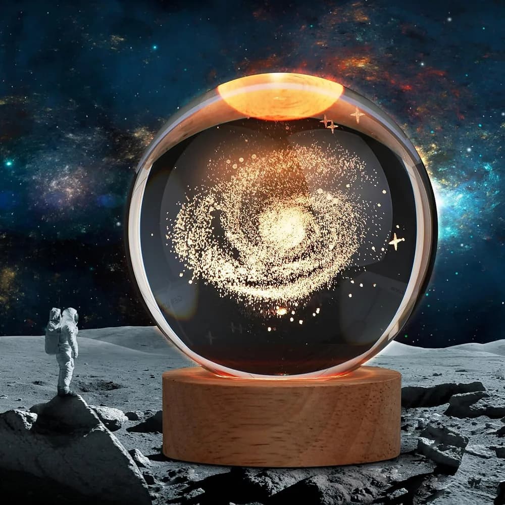 Unique 3D Crystal Ball Night Light Led Lamp Bedside Table Glowing Galaxy Lamp Saturn Planets Moon Children Christmas Gift Toy