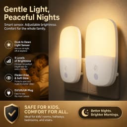 Plug in Night Light, Warm White LED Nightlights with Smart Dusk to Dawn Sensor for Kids, Nursery, Ideal for Bedroom, Bathroom