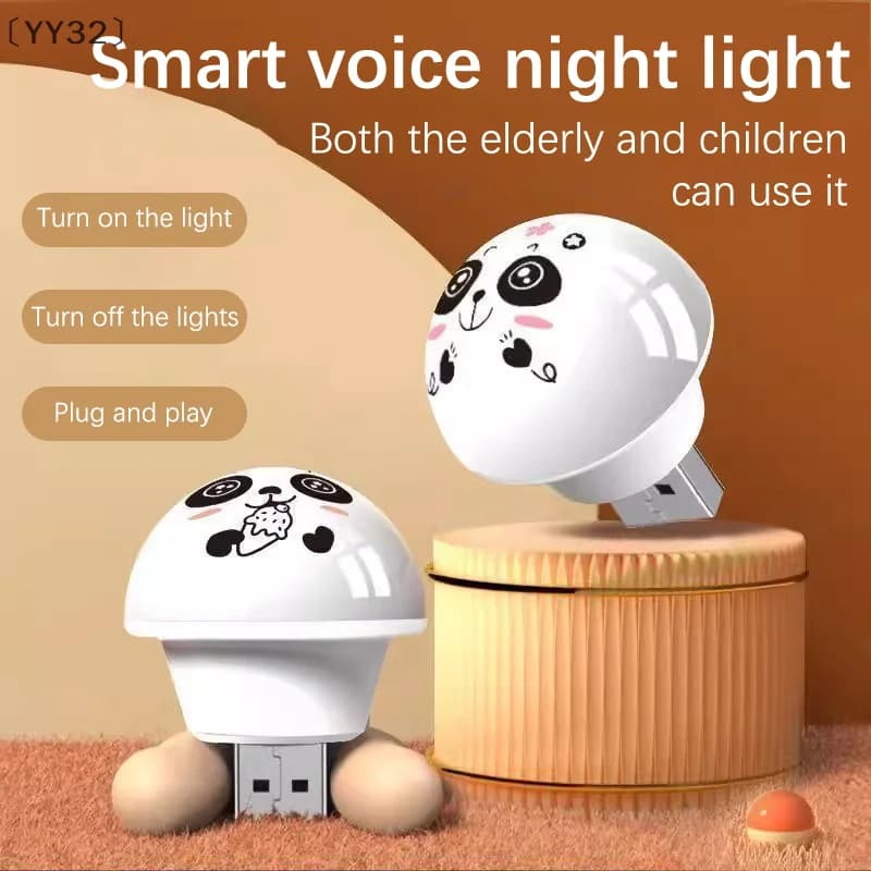 〔YY32〕USB Panda Artificial Smart Voice Controlled Night Light Bedside Camping Plug Use LED Indoor Sleep Lights