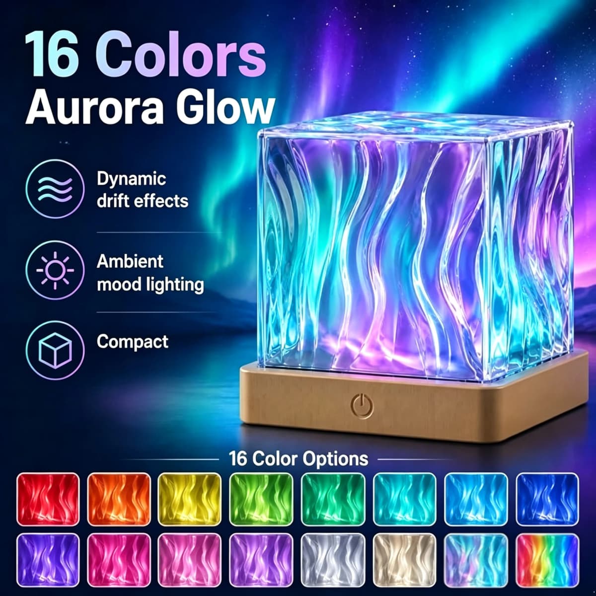 Starry Sky Projector Light LED Aurora Night Light USB Powered Remote 16 Colors Dimmable Mood Ambient Light Home Bedroom Decor
