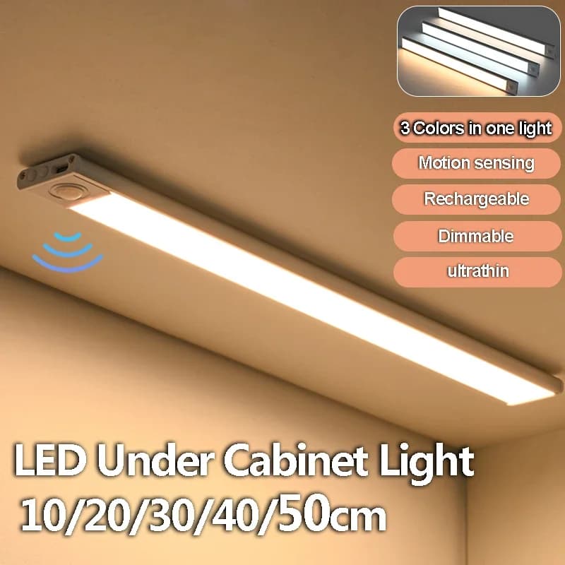 Night Light TYPE-C USB Lights Motion Sensor LED Three Colors In One Lamp For Kitchen Cabinet Bedroom Wardrobe Indoor Lighting