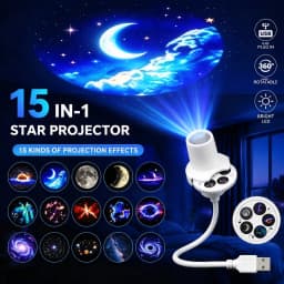 Mini Starry Sky Projector Light 360° Adjustable LED Night Light 15 Patterns for Bedroom Romantic Birthday Party Atmosphere Lamp