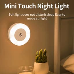 6CM Rechargeable LED Night Light with Touch Switch Magnetic Round Wall Lamp 3 Colors Dimmable Bedroom Cabinet Stairs Night Lamp