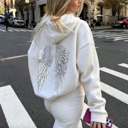 Fashion Wings Beads Sweathirts Women Oversized Hoodies Fleece Lining Sequined Casual Pullover Top Y2K Clothes Lady Outfits 2026