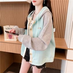 Loose Women's Hoodie Spring Autumn Oversize Color Block Patchwork Open Cardigan Cotton Blend Korean Style Long Sleeve Zipper