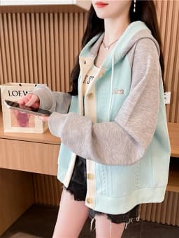 Loose Women's Hoodie Spring Autumn Oversize Color Block Patchwork Open Cardigan Cotton Blend Korean Style Long Sleeve Zipper
