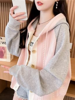 Loose Women's Hoodie Spring Autumn Oversize Color Block Patchwork Open Cardigan Cotton Blend Korean Style Long Sleeve Zipper