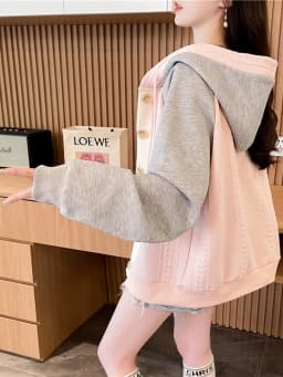 Loose Women's Hoodie Spring Autumn Oversize Color Block Patchwork Open Cardigan Cotton Blend Korean Style Long Sleeve Zipper