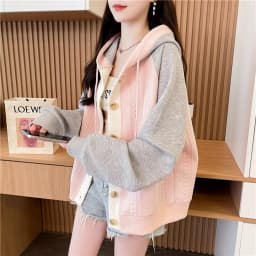 Loose Women's Hoodie Spring Autumn Oversize Color Block Patchwork Open Cardigan Cotton Blend Korean Style Long Sleeve Zipper