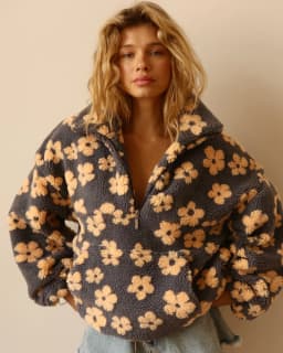 Zekye Women's Sweatshirt Flower Fleece Half Zipper Lapel Sweater Thickened with Lining Winter Clothes Woman Y2k Clothes
