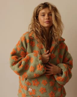 Zekye Women's Sweatshirt Flower Fleece Half Zipper Lapel Sweater Thickened with Lining Winter Clothes Woman Y2k Clothes